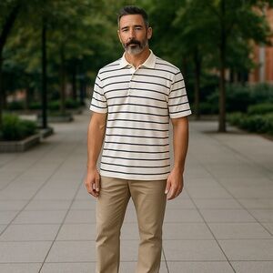 PGA tour air flux polo XL Beige/Black stripe Short Sleeve